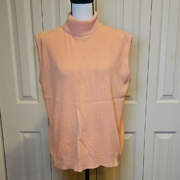 Vintage Designers Originals Pink Peach Sleeveless Mock Turtleneck Top 70s 80s - Picture 1 of 13